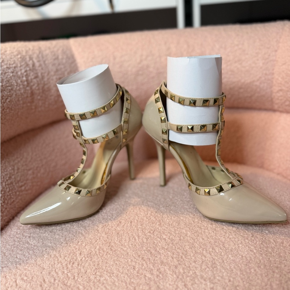 Studded Beige High Heels